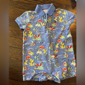 Ralph Lauren Kids Shortalls with Tropical Fish Print - Blue